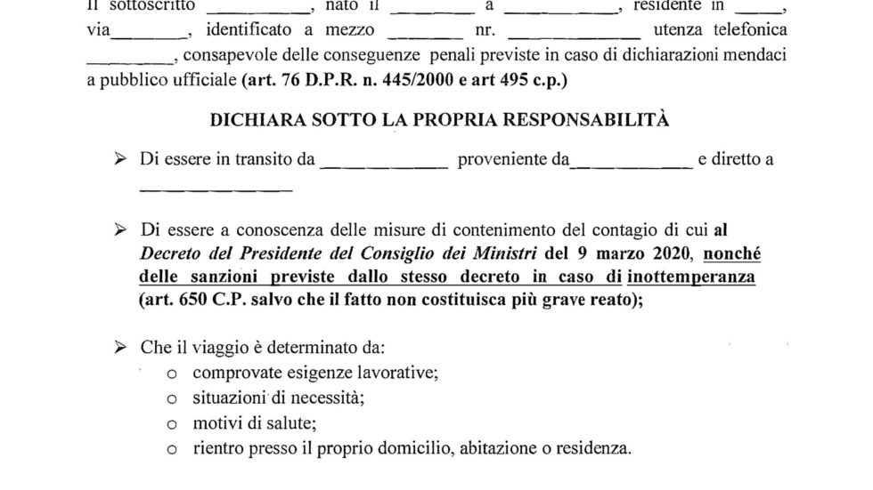 Modulo autodichiarazione Covid-19 | AZI.PRO